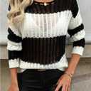SweatyRocks Women's Striped Pullover Sweater Off Shoulder Long Sleeve Crochet Sweaters Fall Outfits (L)