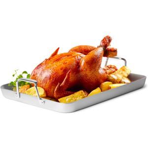 Misen Stainless Steel Roasting Pan with Handles - Versatile 5-Ply Design, Easy Grip Handles, Multi-Functional Cooking, Ideal for Baking, Searing, & Roasting, Superior Heat Conduction, Premium - 18"