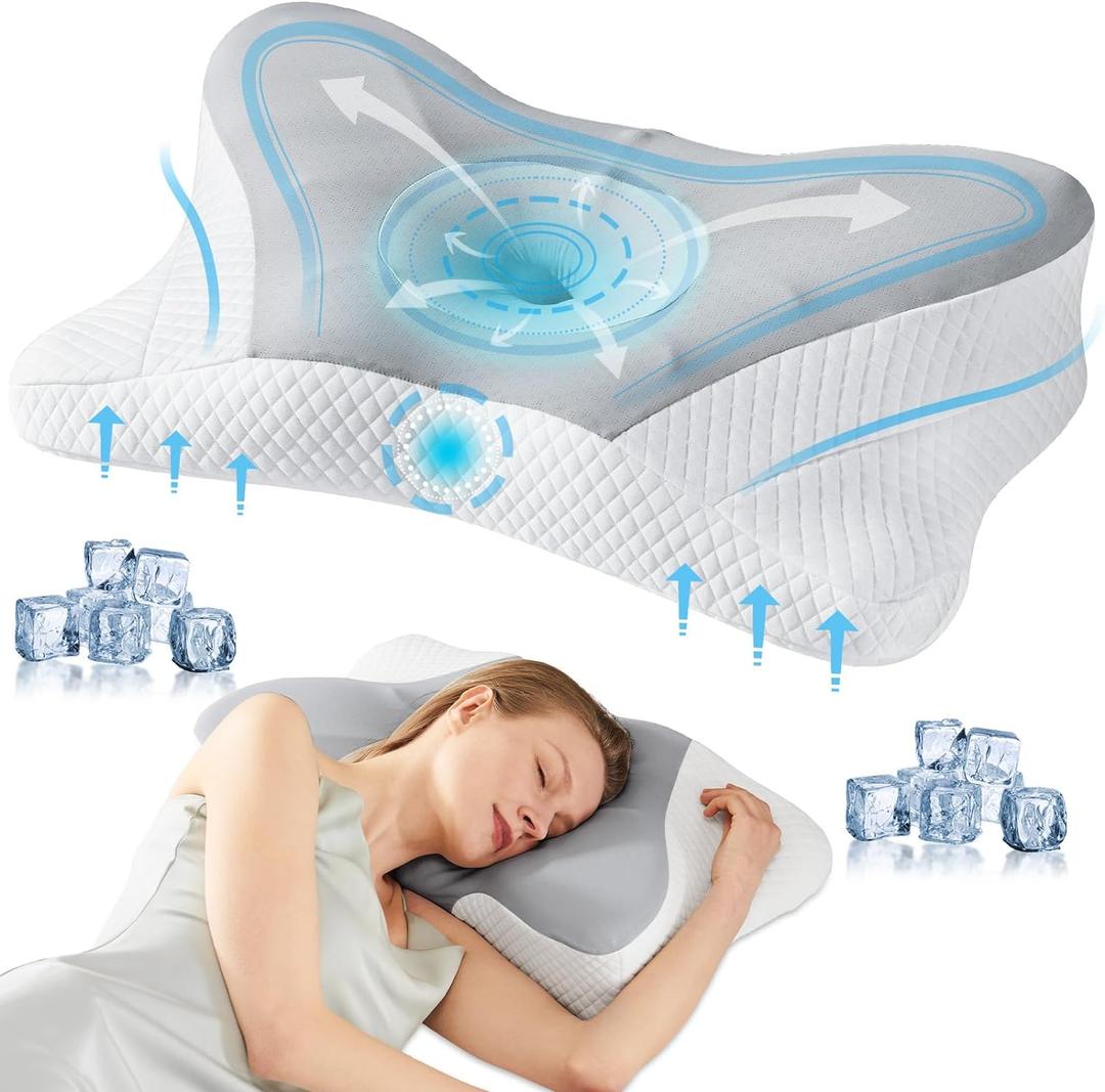 Sweetcrispy Cervical Pillow for Neck and Shoulder - Ergonomic Memory Foam Pillows, Contour Side Sleeper for Adults, Cooling Orthopedic Neck Support for Back Stomach Sleepers, Grey (Queen)
