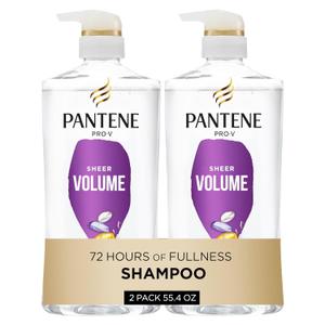 Pantene Shampoo, Sheer Volume - Lightweight Nourishment for Fine, Color-Treated Hair, 72-Hour Fullness and Body, 27.7 Oz Each, 2-Pack + Miracle Rescue Shot (0.5 Oz)