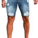 GINGTTO Men's Jean Shorts Ripped Slim Fit Stretch Denim Shorts (34, Blue)