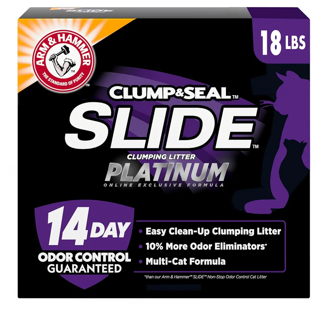 ARM & HAMMER Clump & Seal SLIDE Platinum Multi-Cat Clumping Litter, Easy Clean, Superior Odor Control, 18 Lbs