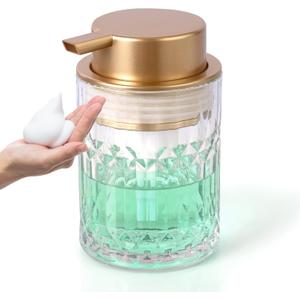 Soap Dispenser with Foam Pump Hand Lotion Dispenser Glass Antislip Shampoo Bathroom Kitchen 10oz (Foam-001-gold)