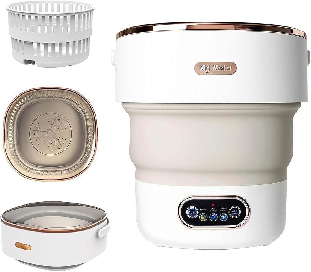 Portable Washing Machine,15L Collapsible Mini Washer with 3 Cleaning Modes Drain Basket Small Foldable Laundry Machine for Travel Camping Dorms RVs Apartments Baby Clothes Underwear Socks Delicates (Khaki)