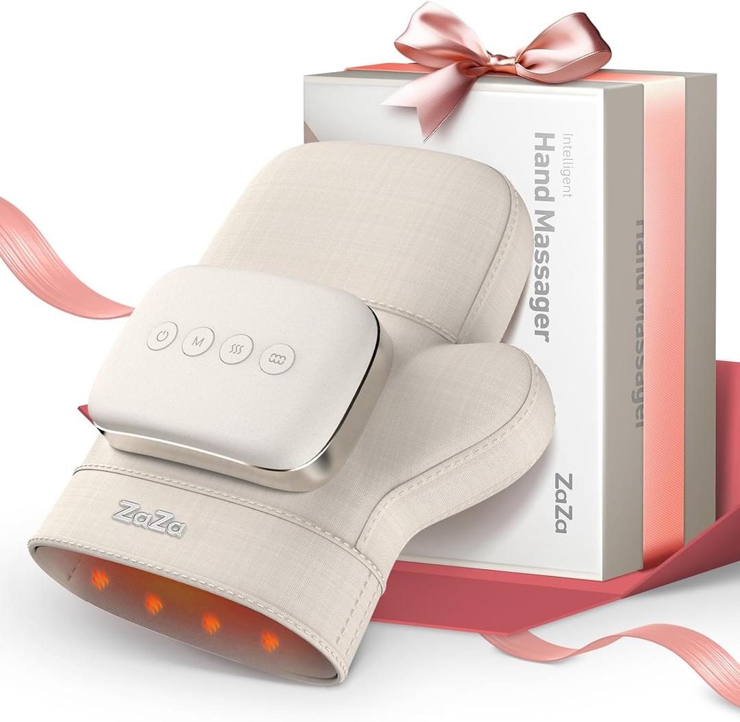zaza Electric Hand Massager with Heat for Carpal Tunnel, Hand Massager Glove for Hand and Wrist Massager, 3 Levels Airbag Hand Compression Massager for Finger Numbness Pain Relief, Gifts for Women