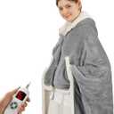 COZYTY Heated Blanket Wearable Shawl - Electric Wrap Poncho Heated Throw Blanket with Hand Pockets, 50 * 64", 6 Heating Levels & 1-4H Timer, Ideal for Family, Light Grey