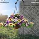 Geegoods Fully Assembled Artificial Pansy Hanging Basket - Waterproof & UV Resistant Realistic Outdoor Fake Flowers, Ready to Hang Decor for Porch, Patio, Balcony, 1 Pack