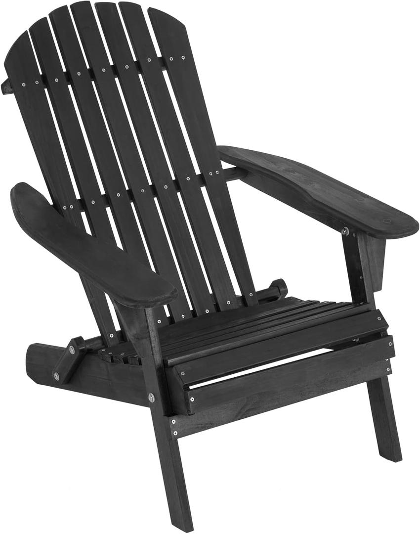 FDW Folding Adirondack Chair, All Weather Patio Chair Outdoor Fire Pit Chair for Patio Lawn Garden Backyard Deck Pool Beach (1 Pack, Black)