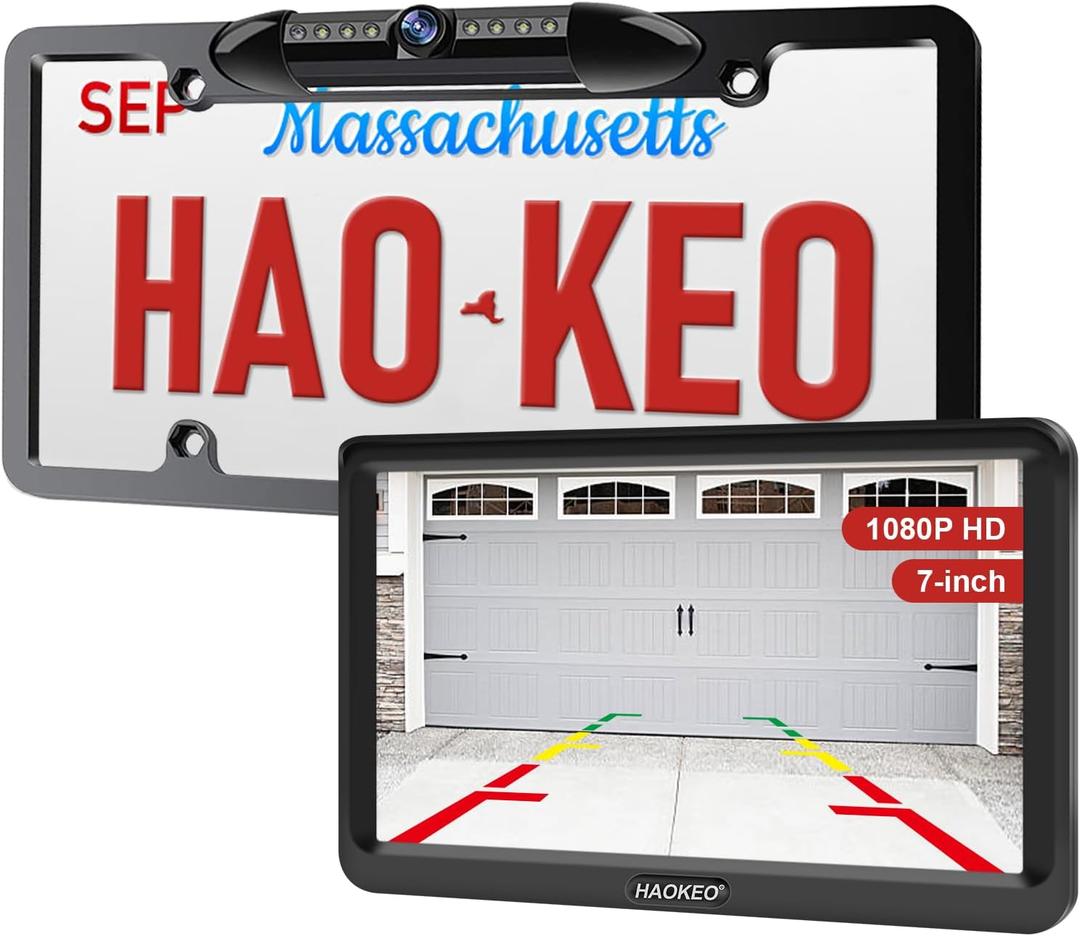 H9 License Plate Backup Camera HD Front Rear View Reverse Camera with 7 LED Night Vision 170 Degree Viewing Angle, Waterproof, for Cars