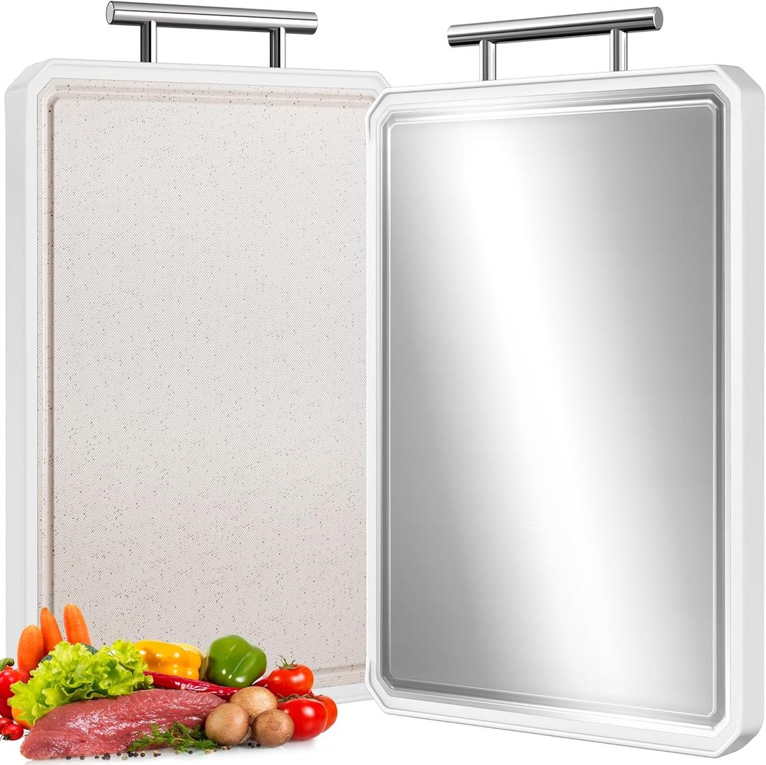 Double-Sided Titanium&Wheat straw PP Cutting Board,Large Chopping Board for kitchen,Non Toxic Cutting Board for Meat and Vegetables,White,16"*11"