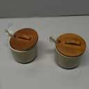 Ceramic Salt and Pepper Bowl, Salt Cellar with Lid and Spoons Salt Containers for Countertop Pepper Holder Box, Beige (Set of 2)