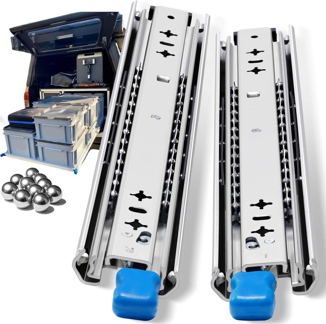 Heavy Duty Locking Drawer Slides 264 lb Load Capacity Full Extension Ball Bearing 12 14 16 18 20 22 24 26 28 30 32 34 36 38 40 Inch Side Mount Rails with Lock Industrial Tool Box Runner 1 Pair