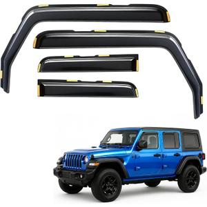 in-Channel Rain Guards Compatible with Jeep Wrangler JL 2018 2019 2020 2021 2022 2023 2024 Full Size Shatterproof Heavy-Duty Side Window Deflectors, Window Visor -Black, 4 PCS