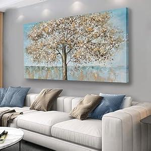 Belmrxne Tree Canvas Wall Art Black and Gold Canvas Painting Modern Organic Artwork Funky Wall Decor for Living Room Bedroom Dining Room Office Home Decor 24x48 inch