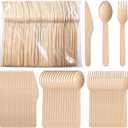 Compostable Wooden Cutlery Set, 500 Pack Disposable Wood Utensils (200 Spoons, 200 Forks, 100 Knives), Biodegradable Wood Utensils for Party, Picnic and Events