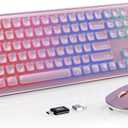 Wireless Keyboard and Mouse Combo, RGB Backlit, Rechargeable & Light Up Letters, Full-Size, Soft Typing, Sleep Mode, 2.4GHz Quiet Keyboard Set for Mac, Windows, Laptop, PC, Trueque (Rose Pink)