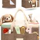 Baby Diaper Caddy Organizer with Portable Changing Mat - Teddy Fleece Diaper Organizer for Changing Table - Basket for Changing Essentials - Baby Essentials Organizer with Removable Dividers