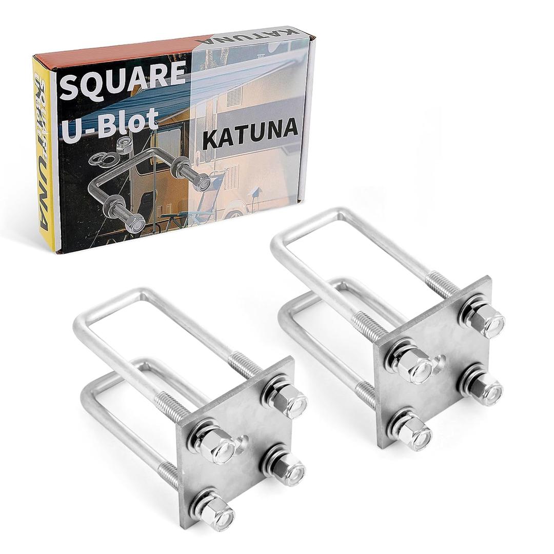 Stainless Steel Square U Bolt Kit for Boat Trailer Axle Leaf Springs, for 2x2 Axle - 4 3/4" Long,2 inch Wide Square U-Bolts with Nuts and Frame Plate for Trailer Automobiles Trailer.