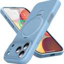 Mag-Ring Designed for iPhone 17 Pro Case, Liquid Silicone [Moisturizing Factor] Extreme Soft Slim Phone Case with Stand [Compatible with MagSafe] for 17 Pro 6.3 inch Men Women, Sky Blue