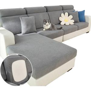 Couch Cushion Covers, Sectional Couch Covers, Stretch Couch Covers for L Shaped & Modular Seats, Pet-Friendly Furniture Protector with Stripe Design (Gentleman Gray, 2 Seaters+1 Chaise)
