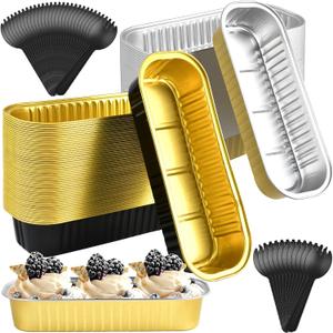 100Pcs Mini Loaf Pans Disposable with Spoons, 6.8Oz Christmas Mini Baking Pans(No Lids), Rectangle Aluminum Foil Muffin Tins Cake Containers for Brownie Bread Wedding Birthday Holiday