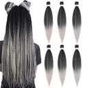 Pre Stretched Braiding Hair 8 Packs 30 inch Long Braiding Hair Prestretched Crochet Braids Hair Professional Yaki Straight Synthetic Hair Extensions(30", 1B/ Gray)