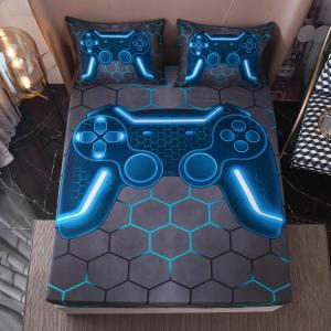 NTBED Game Console Fitted Sheet Set for Boys Girls Kids 3D Gaming Geometric Lightweight Gamer Microfiber Mattress Cover Sets(Blue, Twin)
