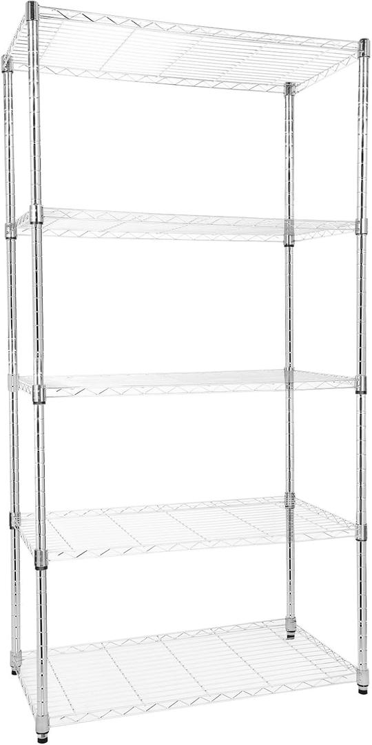 Whitmor 5 Tier Storage Shelves, Heavy Duty with Wheels, Adjustable Steel Organizer, 400 lbs Capacity per Shelf, Max 2000 lbs Total for Home, Garage, Workshop, 36" L x 18" W x 71" H, Chrome