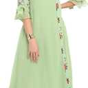 Janasya Indian Women's Green Floral Print Casual Wear Summer Kurta for Women (Medium)