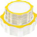 realluck 100 PCS White and Yellow Disposable Plates for 50 Guests, Scalloped Plastic Plates Include 50 Dinner Plates and 50 Dessert Plates for Party, Wedding