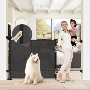 Reinforced 41 Inch Extra Tall Baby Gate 55" Wide Retractable Dog Gate with Support Rods  Prevents Crawling Under, Indoor Extra Tall Dog Gate Retractable Baby Gates Outdoor Retractable Gate, Black ((41" Tall x 55" Wide))