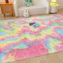 Faux Fur Rainbow Area Rug for Bedroom Living Room Sofa,6'X9' Fluffy Shaggy Rectangular Square Rug for Kids Teen Girls Room,Furry Carpet for Nursery Baby Room Decor for Teenage