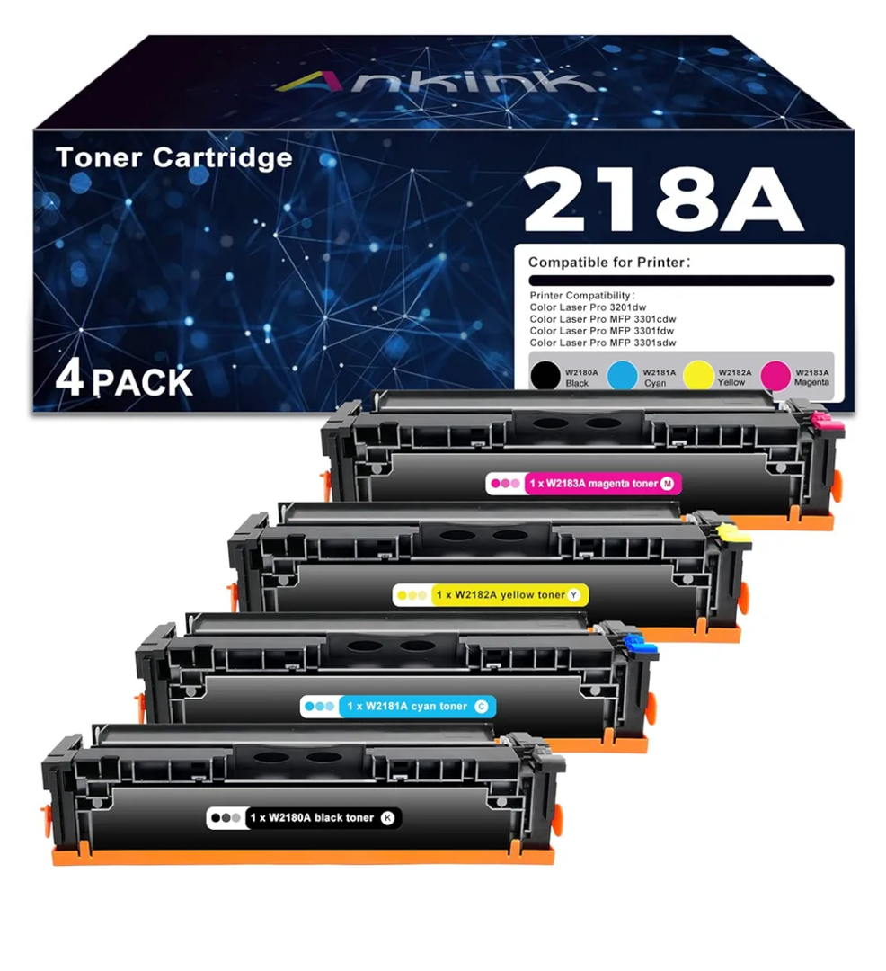 218A Toner Cartridges 4 Pack (with Chip) Compatible Replacement for HP 218 A W2180A 218X W2180X Work with Color Laserjet Pro 3201dw MFP 3301fdw 3301sdw 3301cdw Printer (Black Cyan Yellow Magenta)