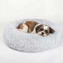 Calming Donut Dogs Beds for Small Dogs Washable,23inch Plush Round Pet Bed for Cozy Sleep,Fluffy Faux Fur Large Cat Bed,Fits up to 25 lbs Pets,Frost Grey