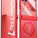 BXYJY for Samsung Galaxy Z Flip 7 Case with Hinge Protector, Front Screen Protector, Slim Compatible with MagSafe, Translucent Rugged Shockproof Men Women Full Phone Case for Samsung Z Flip7, Red