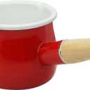 Mini Enamel Milk Pot 4 Inch 17 Oz Dual spout with Wooden Handle, Small Sauce Pan Perfect Size for Heating Smaller Liquid Portions (Red