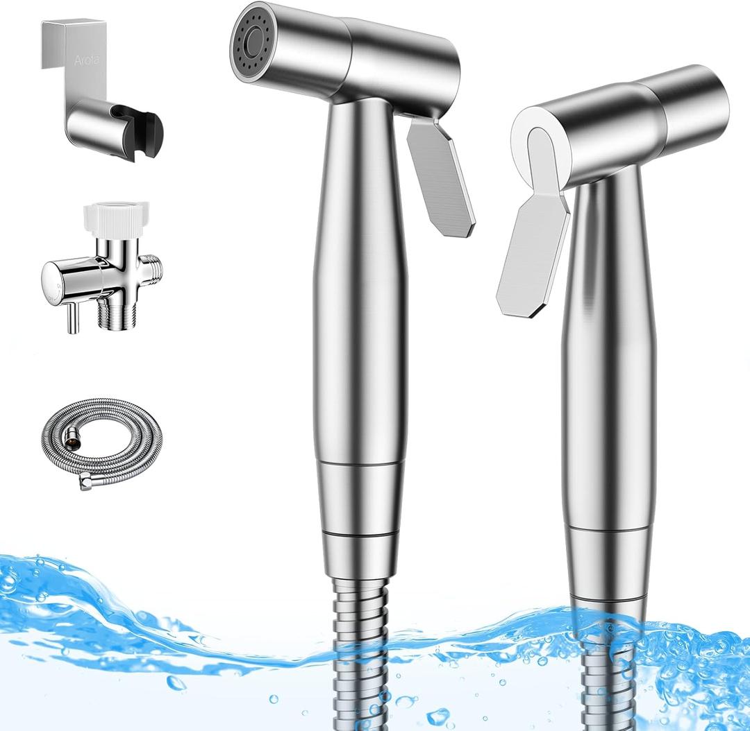 Arofa Handheld Bidet Sprayer for Toilet - 2 Pack Bidets Faucet for Existing Toilets Cloth Diaper Jet Sprayer, Stainless Steel Muslim Shower with Bidet Hose for Feminine Wash (Brushed Nickel)