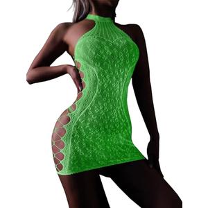 FasiCat Sexy Lingerie for Women Glow in The Dark Lingerie Fishnet Lingerie Dress Womens Mesh Chemise See Through Babydoll Mini Dress High Neck Stretch Chemise Valentine's Day Lingerie (Green)
