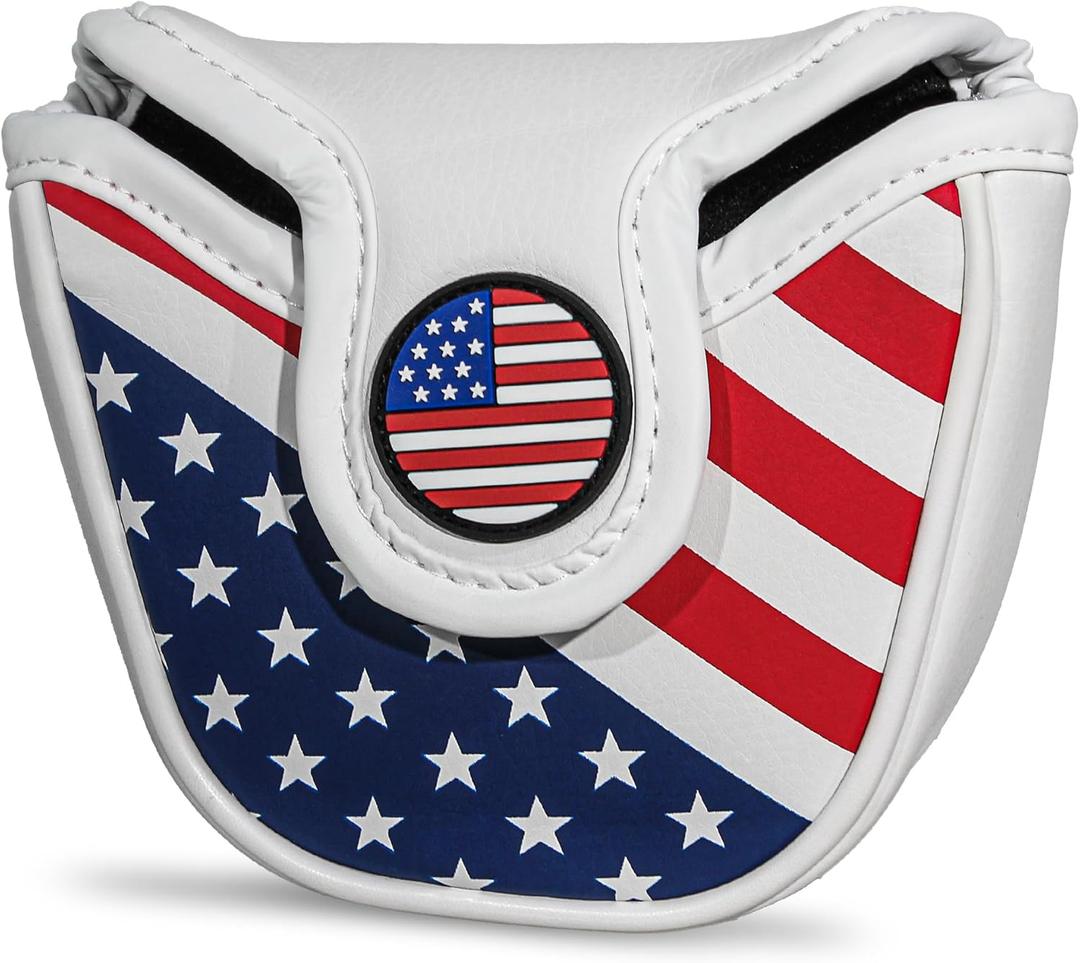 Golf Club Head Covers,4pcs or 1pc USA Golf Head Covers for Woods and Driver Fairway Hybrid - PU Leather Mallet Blade Putter for Men Women Golf Enthusiast