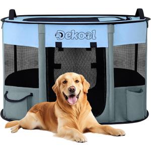 Foldable Dog Cat Playpen, Portable Dog Crate for Puppies, Cat, Puppy Play Pen for Indoors, Kennel Tent Crate for Indoor Outdoor Travel Camping Use with Carrying Case (Blue, L)