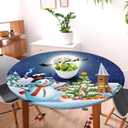 Round Fitted Tablecloth with Elastic Round Outdoor Tablecloths Christmas Fitted Table Covers for Tables Waterproof Reusable Vinyl Table Cloth for Indoor and Outdoor 40" (Round)