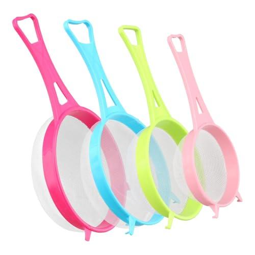 4Pcs Fine Mesh Strainer Set, Solid-Liquid Separator Gadget, Plastic Flour Colander with Non Slip Handles, Kitchen Tools for Yogurt Baking Tea Coffee Juice Pasta(4 Size)