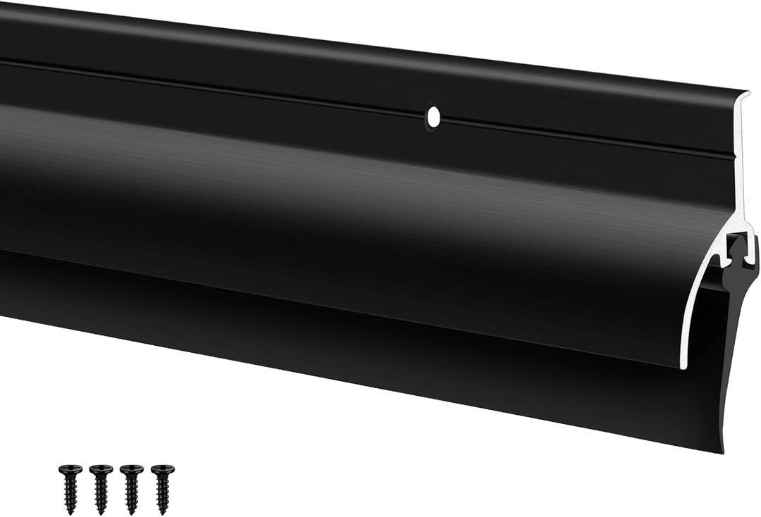 Hicarer 1 Pcs Door Bottom Sweep with Rain Drip 0.5625" W x 2" H x 36" L, Black Exterior Door Rain Drip Guard, Bottom Weather Stripping, Mill Finish Aluminum with Vinyl Insert