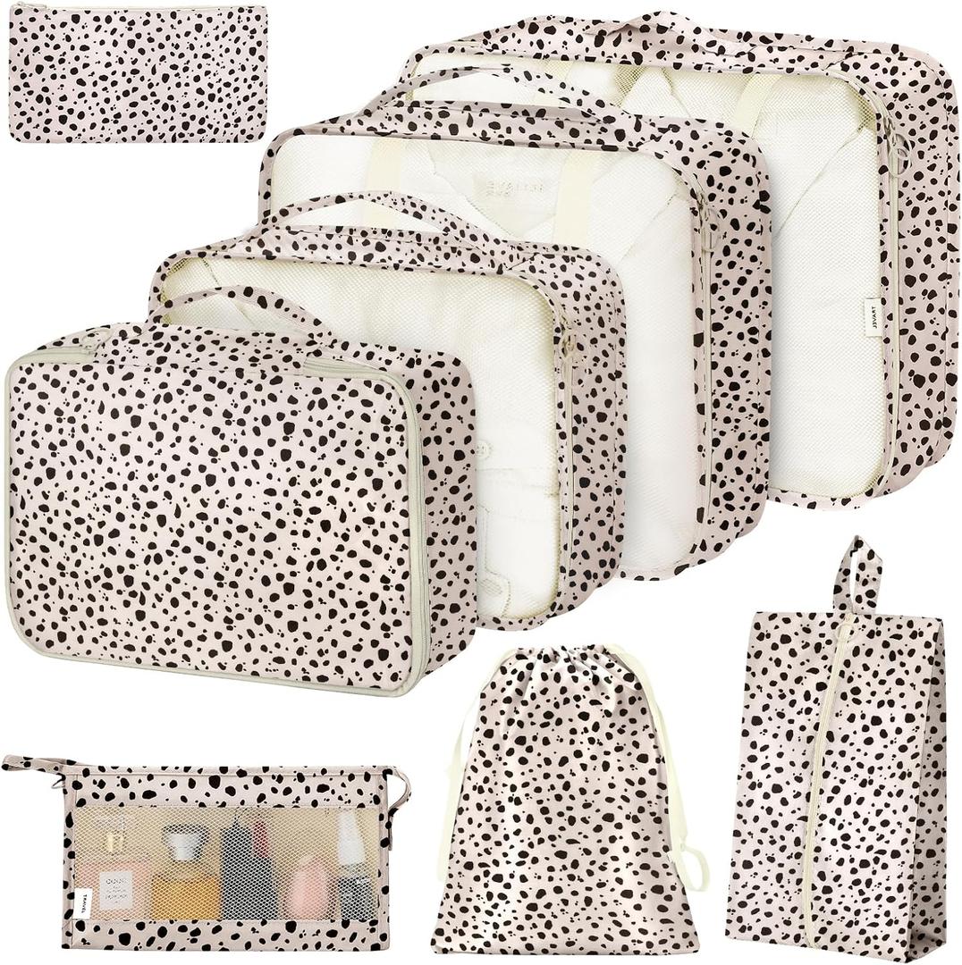 8 Set Packing Cubes for Suitcases, Packing Cube with Shoe, Cosmetics, Clothing, and Accessories Bags Packing Cubes for Travel Luggage Organizer(Leopard)