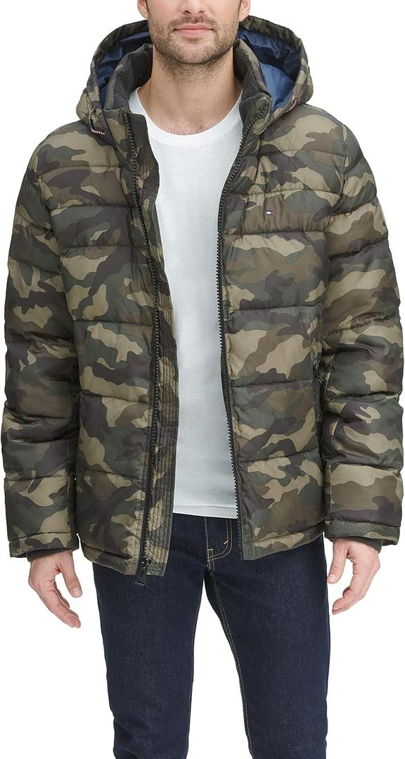 Tommy Hilfiger Men's Hooded Puffer Jacket (Standard and Big & Tall) (X-Large, New Camo)
