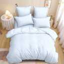 Nayoroom Blue Striped Comforter Set Queen Size White Stripe Comforter 3 Pieces Girls Soft Lightweight Pinstripe Dorm Bedding Set for All Seasons