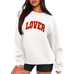 MAPICK Valentine Sweatshirts for Women Lover Glitter Patch Pullover Sweaters Long Sleeve Oversized Tops (Large, White)