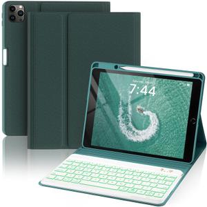 OYEEICE Keyboard case for iPad 9.7 inch, iPad 6th Gen (2018), iPad 5th Gen (2017), iPad Air 2 (2014) - 7 Color Backlit Wireless Keyboard with Pencil Holder for iPad 6th/5th Pro 9.7'' Air 2/1 - Teal (Classic Style)
