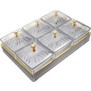 Cabilock 1 Set Of Transparent Dry Fruit Tray, Acrylic Candy Dishes With Lids,Fruits Nuts Snacks Divided Snackle Box Appetizer Tray Food Storage Containers For Home Party Hotel Grey
