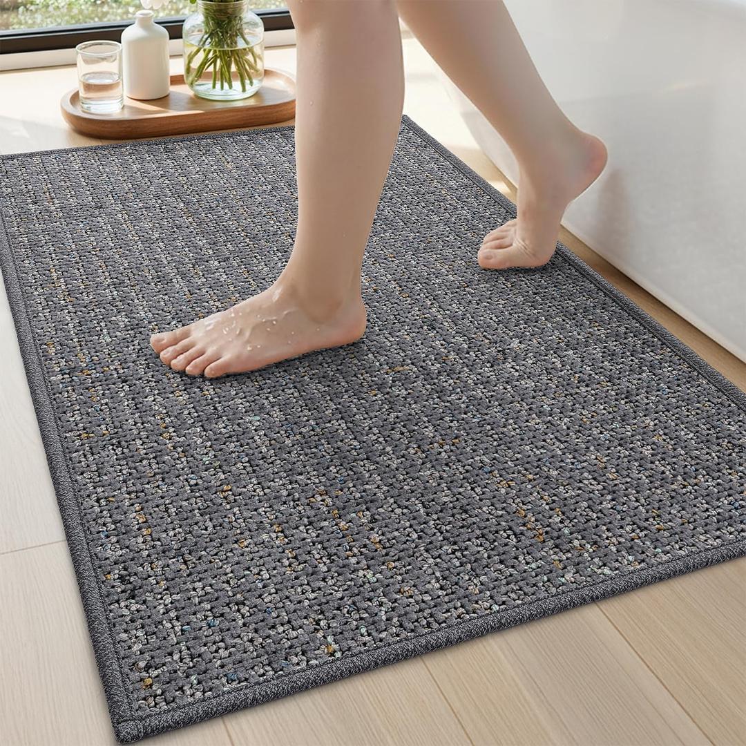 DEXI Bathroom Rug Non Slip Washable, 32x20 Ultra Thin Bath Mat, Dark Grey